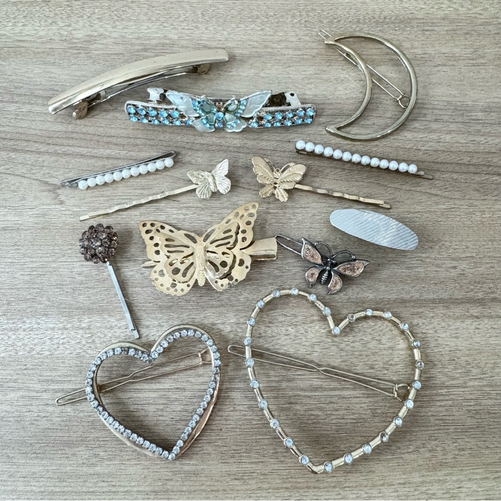 Vintage 90’s Gold and Silver Butterflies Moon Hair Clip Lot